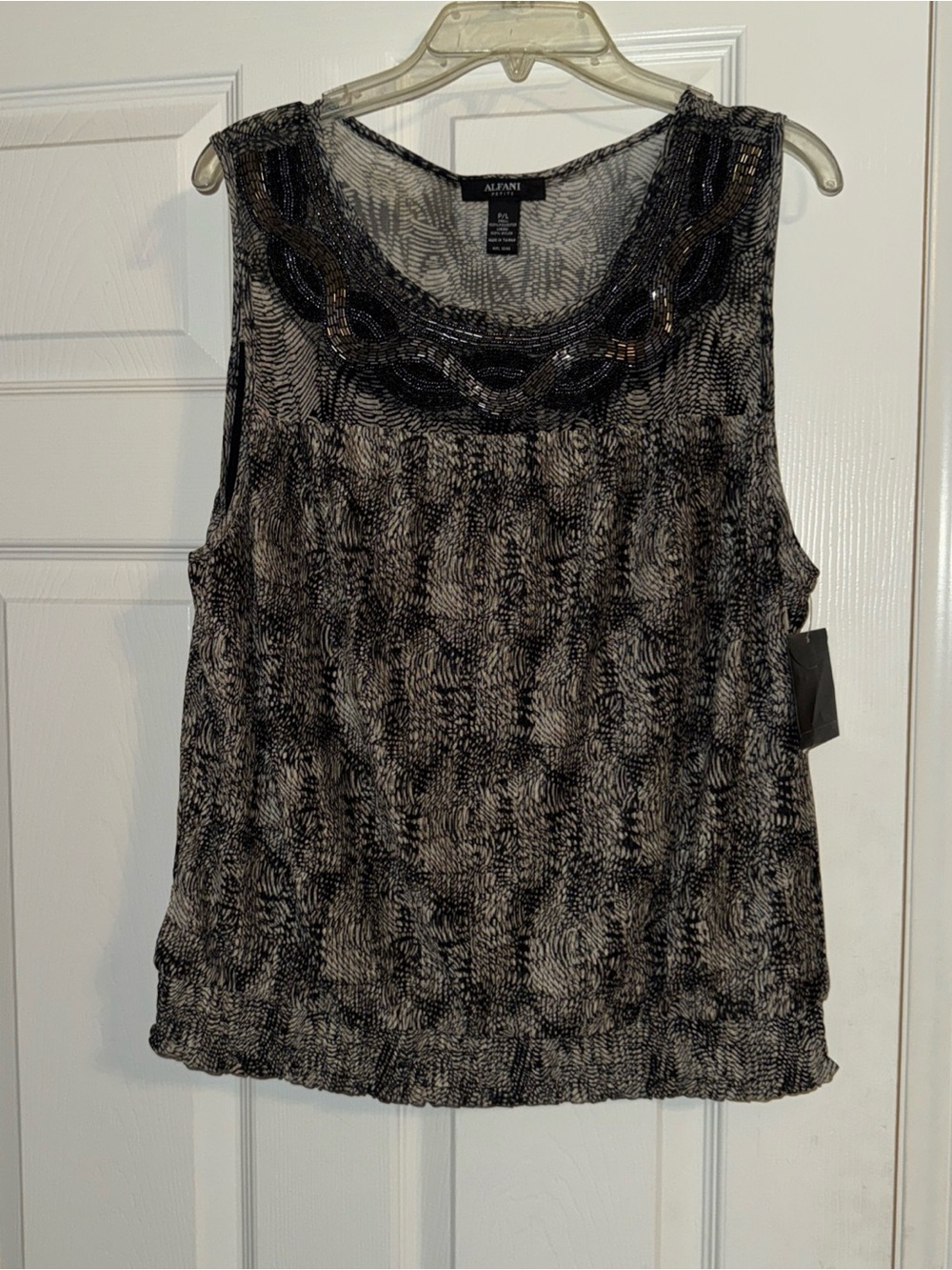 Alfani Black & Gray Beaded Scoop-Neck Tank